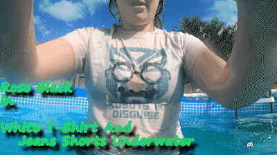White T-Shirt And Jeans Shorts Underwater