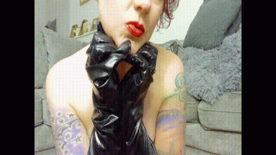 Red Luscious Lips, Gloved Hands And Big Tits