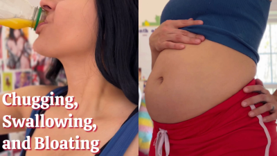 Up Close Throat Swallowing And Belly Bloat