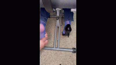 Tickled In The Kneeling Chair In Blue Hose