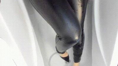 Leather Outfit Tease In The Bath Tub
