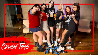 Five Mean Girls Crush And Destroy A Bratty Step-Brother's Plastic Buses (1080 En-Sub) Toy Car Crushing- Sneaker Crush- Giants Crush- Giantess