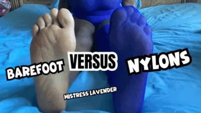 Sexy Ebony Barefoot Soles vs Blue Stockings/Nylons: Findom Dictator