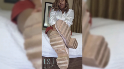 Ebony Reveals Sweaty Soft Soles From Hot Leather Boots