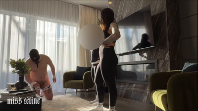 Punishing The Maid | Double Domme Ballbusting In Leggings