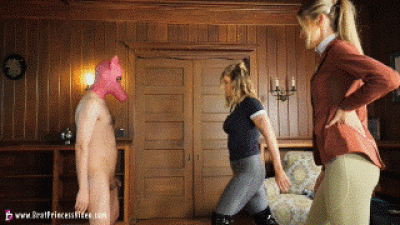 Hannah And Leona Angry Equestrian Girls Ball Bust Beta Pig