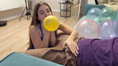 Balloons Party Ended With An Unexpected Creampie And Licking Hot Cum Off A Dick