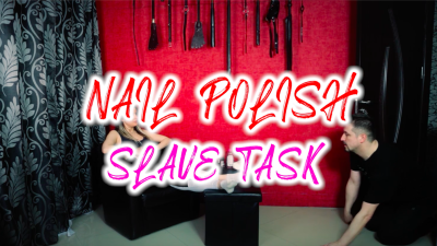 Noir Queenie Slave Doing Toes Nails Polish, Angle 2