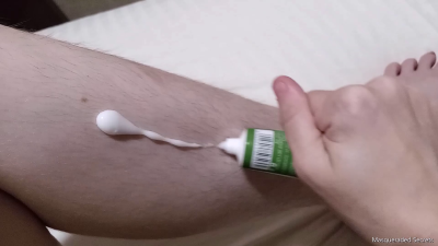 Rubbing In Lotion On Hairy Legs HD