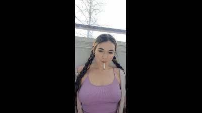 Smoking In A Sexy Top No Bra, Handsfree Drags, Dangling