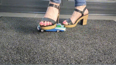 Abby Giantess Toy Car Crush 1955 Chevy Nomad In Chunky High Heels Low Side View
