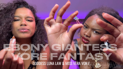 Ebony Giantess - Latex Brats Goddess Luna Law And Miss Vera V Swallow Their Tiny Prey, Sizefetish, Shrink, Giantess POV, Ebony Female Domination
