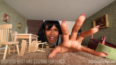 Giantess Brat Eats Step-Bro For Lunch- Ebony Goddess Luna Law's Stepstep-Brother Stuck In Dollhouse Becomes Lunch, Taboo Giantess Fantasy