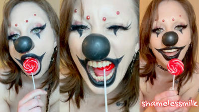 Petite Topless Goth Clowngirl Lollipop Licking Black Lipstick Vape Tease