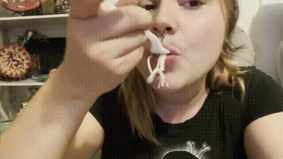 Eating Messy Chicken Alfredo