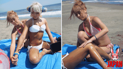 Sizzling Oil-Slathered Beach Encounter: Intimate Tanned Gal Duo