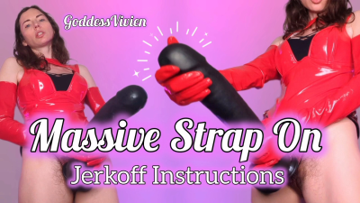 Strap On JOI Stroke For Massive Strap On With Goddess Vivien In Red Latex PVC Gloves Masturbation Encouragement For A Huge Dong