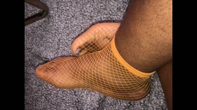 Thicck Ebony Feet In Gold Stocking Booties
