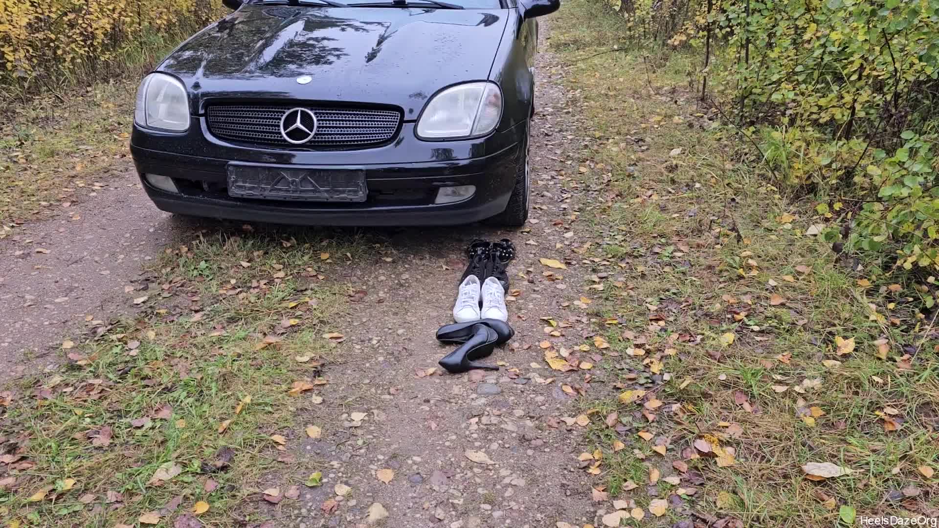 4 Pairs Of Shoes Destruction With Car