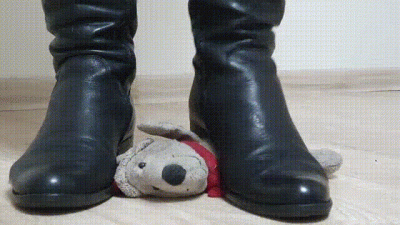 Aggressive Plushie Stomping In Flat Leather Boots