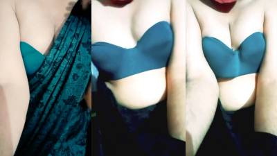 Indian Gay Bottom Crossdresser Gaurisissy Pressing And Playing With Her Big Boobs In Black Saree Hard XXX Sex