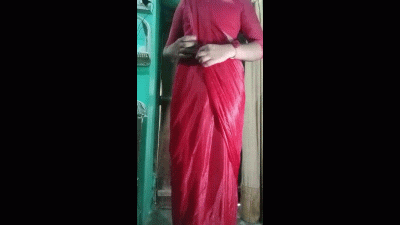 Indian Gay Crossdresser Gaurisissy In Red Saree Fingering In His Ass