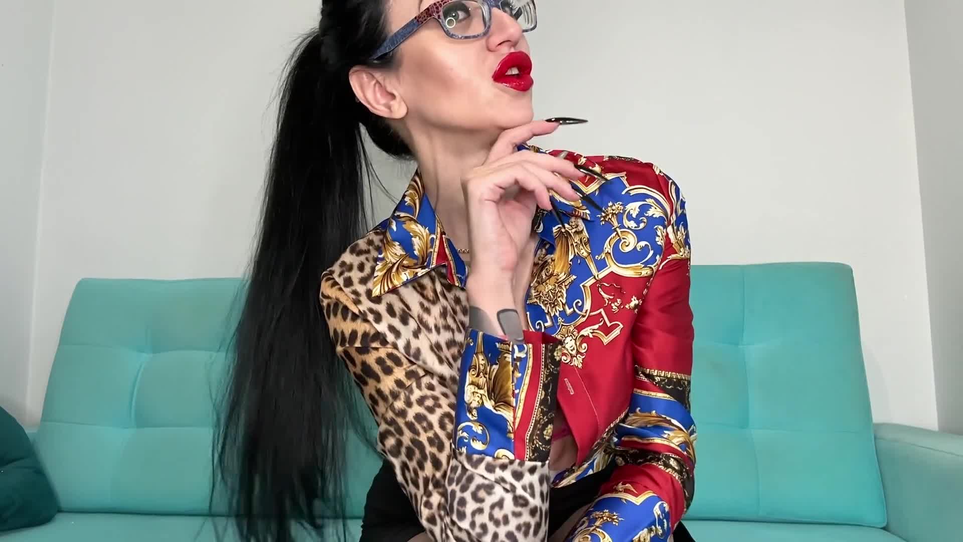Long Black Nails And Black Pensil Skirt And Silk Blouse On Me