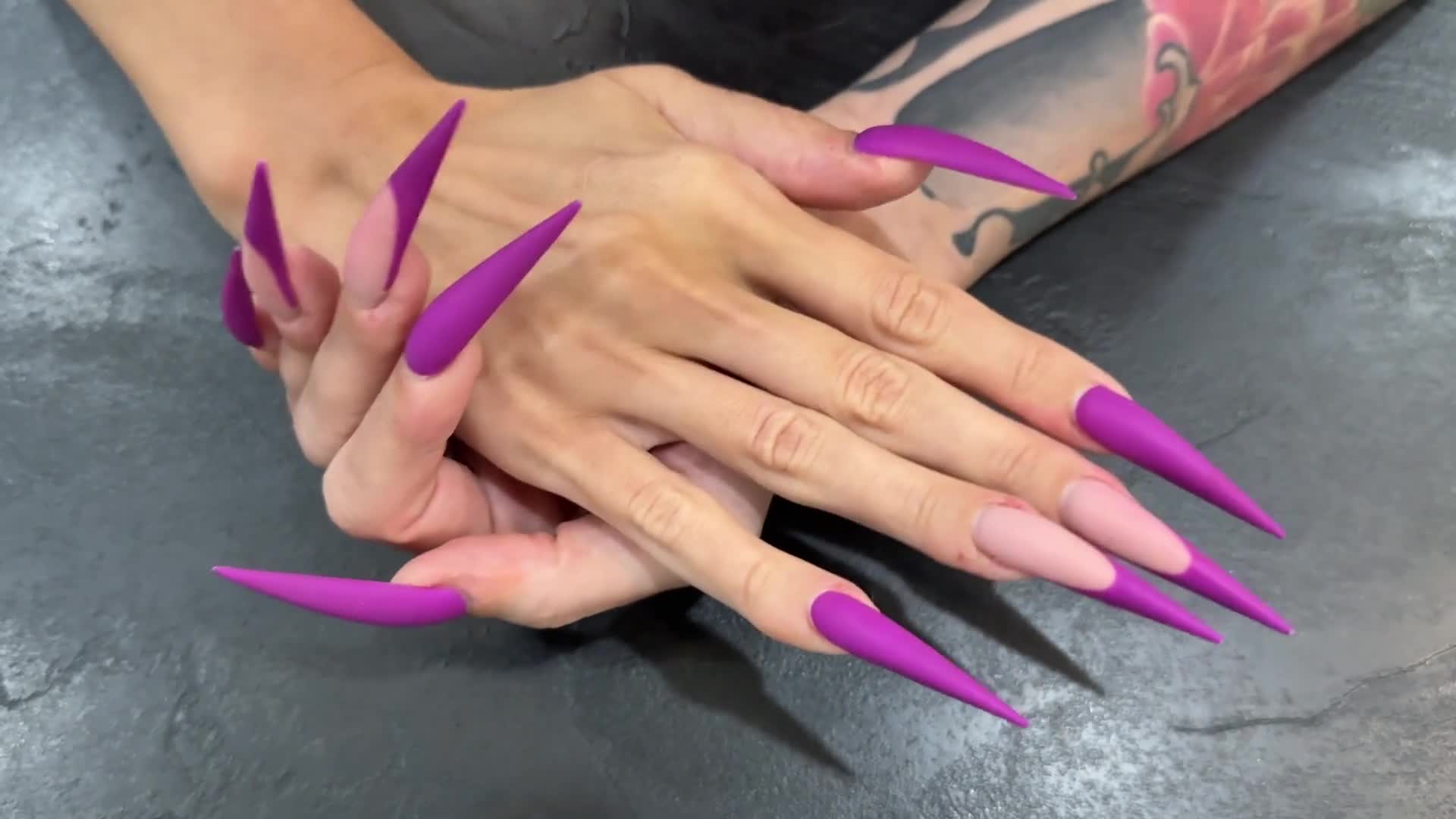 Jewelry Fetish, Try On My Rings On My New Purple Color Long Nails, Sharp Stilettos