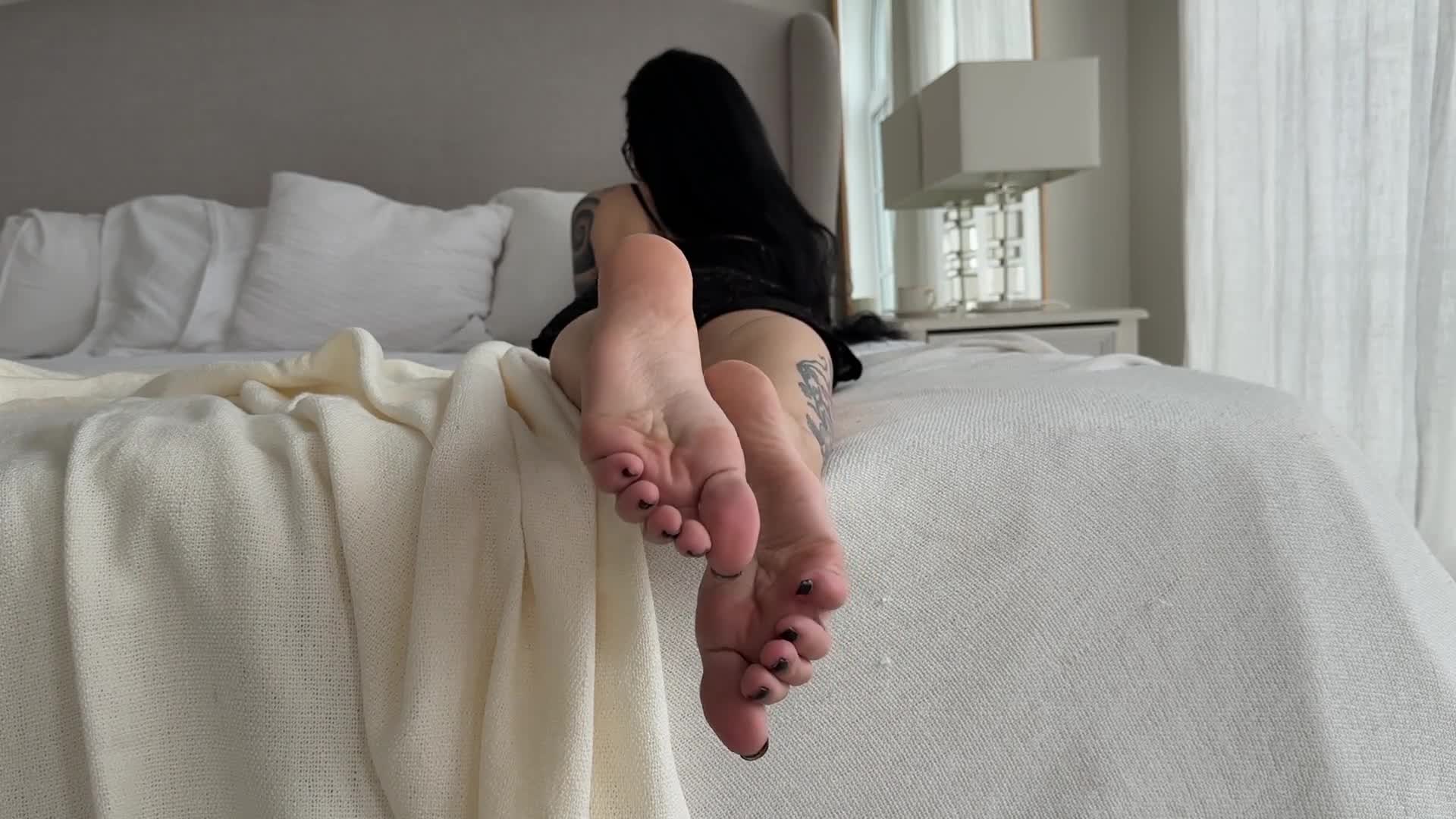 My Pretty Soles In This Position On Bed, Sole Scrunching And Toe Wiggling