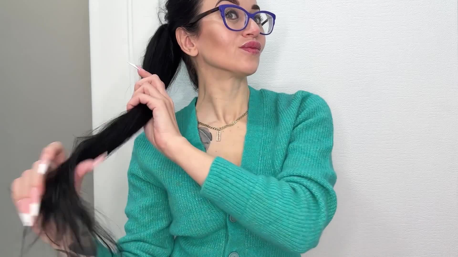 Finger Snapping And Sucking, Hot French Manicure Long Nails, Sharp Claws