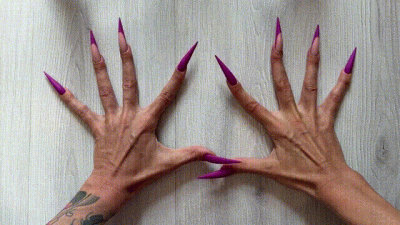New Purple Color Long Nails, Sharp Stilettos, Palms And Long Fingers Wide