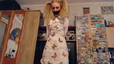 Bondage, Apron Fetish, Tape Gag, Struggling