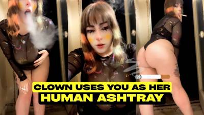 Curvy Clowngirl Uses Her Human Ashtray