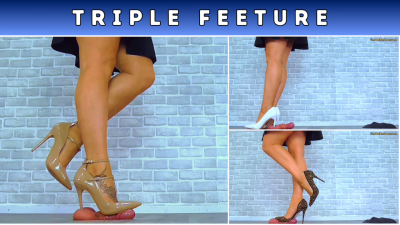 Busting Your Cock & Balls Under My Black & Gold Stilettos, Old White Stilettos & Nude Two Strap T Bar Stilettos- Triple Feeture- Sole Cam (T12)