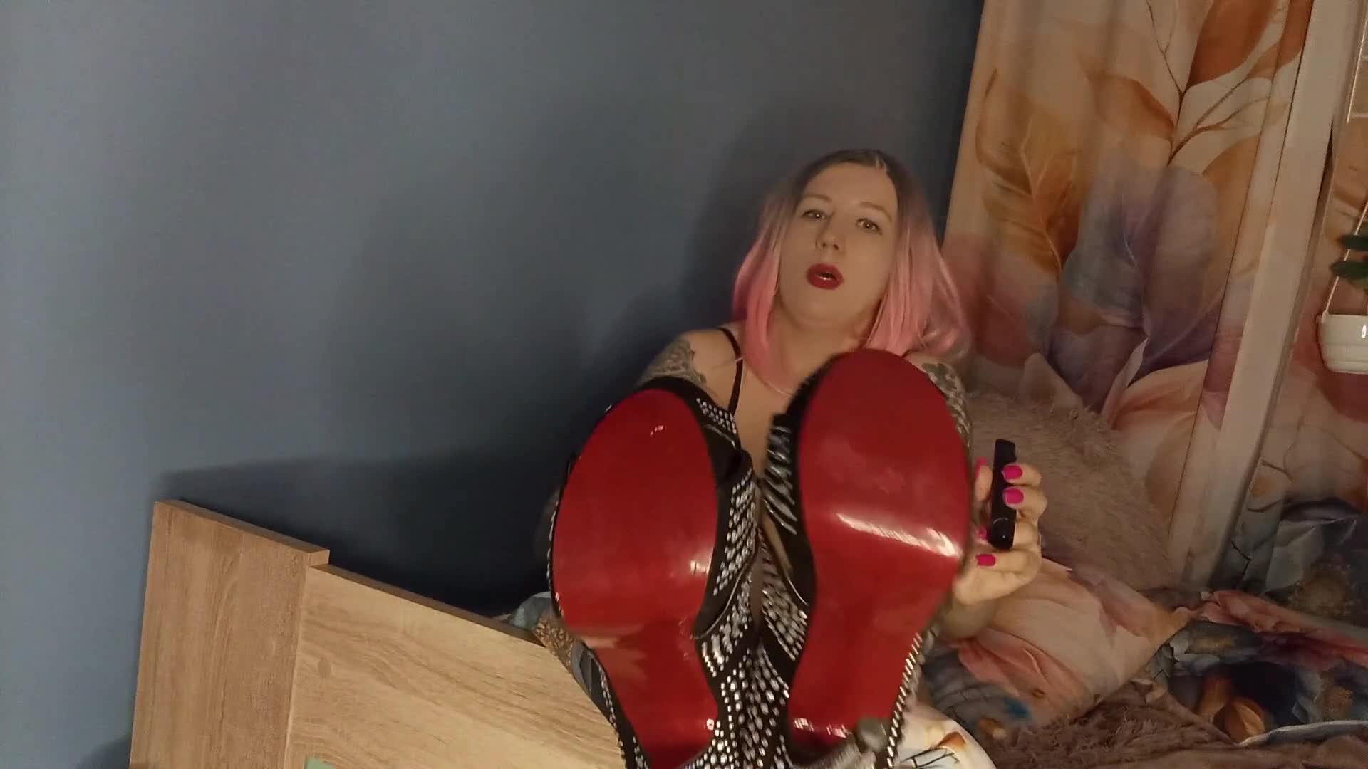 Serpents Of Smoke- Lady Angela Makes You Kneel And Worship Her Red Bottom High Heels While She Is Relaxing With Her Vape
