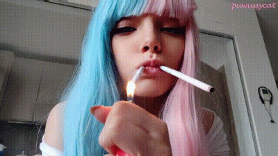 Cute Anime Girl Smoking 2 Cigs At The Same Time:3