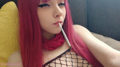 Cute Alt Girl Smoking In Body Fishnets Close Up