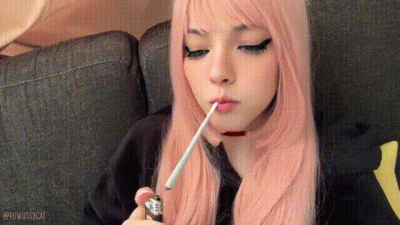 Close Up Pink Egirl Smoking