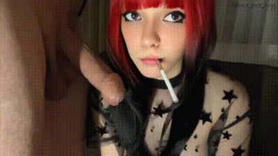Goth Chick Smoking And Sucking Step-Dad's Dick