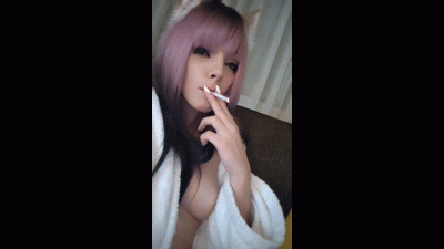 Egirl Smoking In Bathrobe