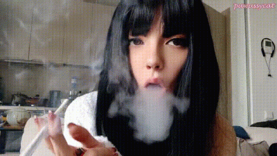 Goth Babe Smoking In Bathrobe