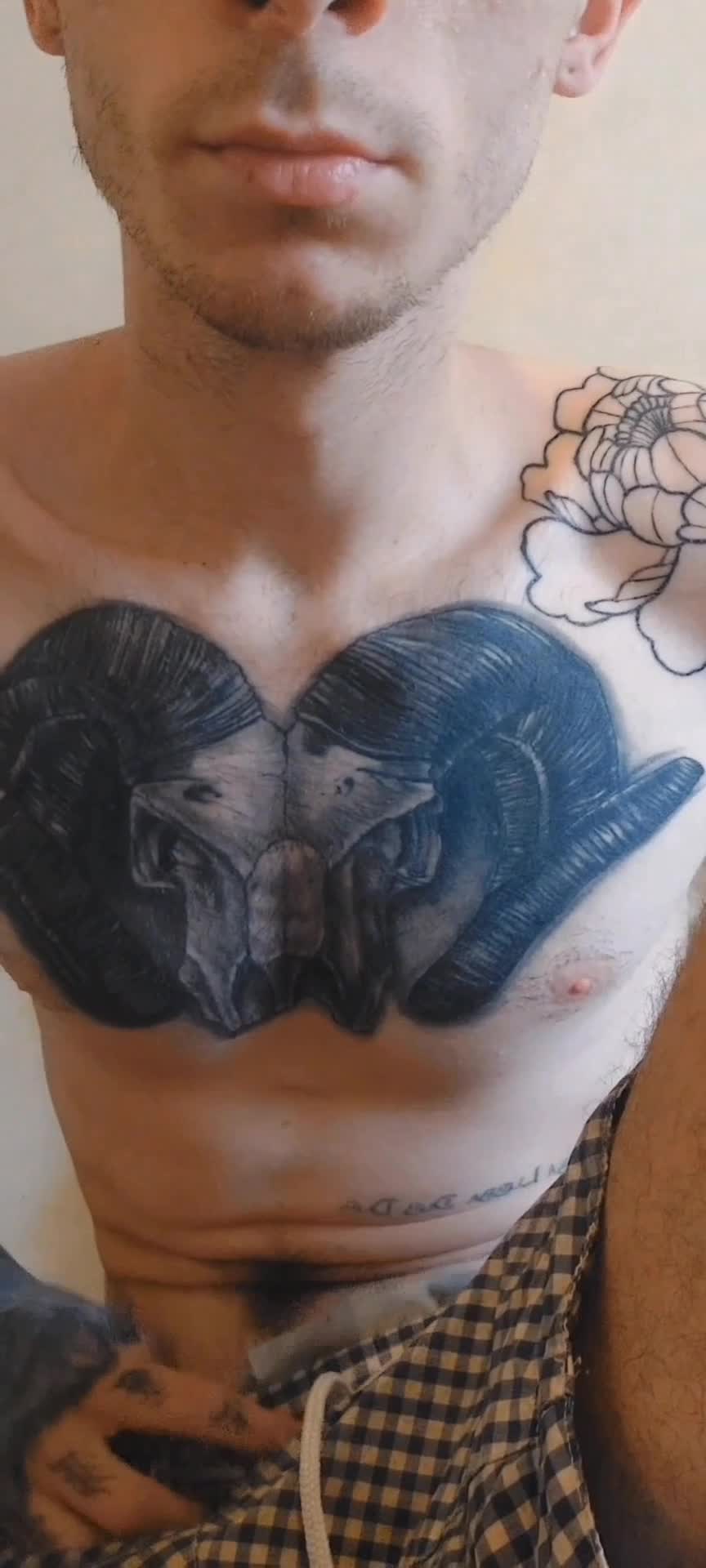 Tatted Guy Shows Hairy Hole And Hard Dick