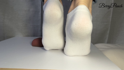 White Socks Full Weight Cock Trampling- Sockjob- Foot Fetish- Cumshot- 4k