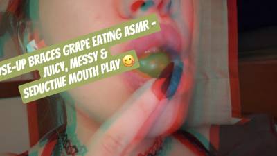 Close-Up Braces Grape Eating ASMR - Juicy, Messy & Seductive Mouth Play