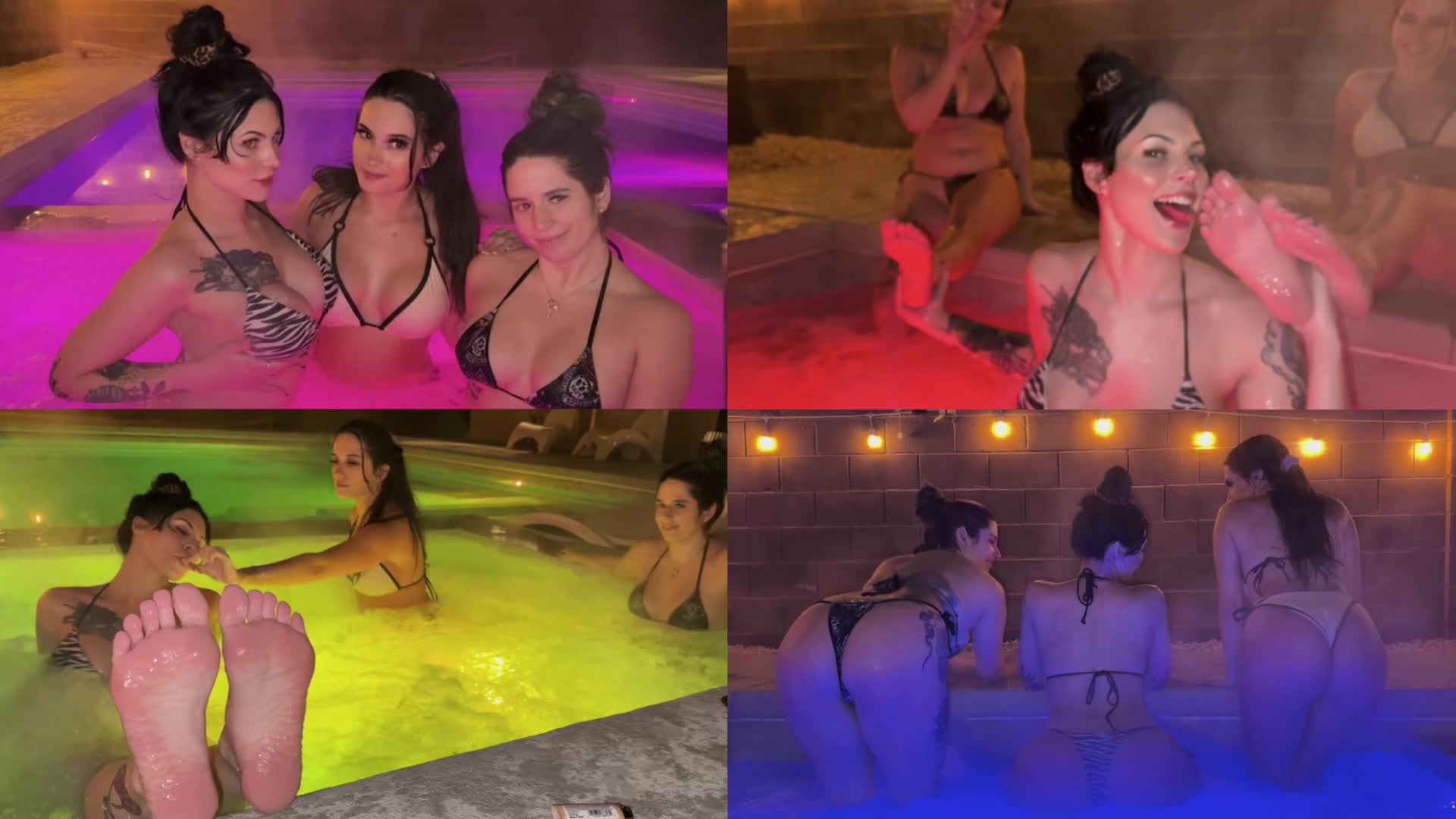 Hot Girls In A Hot Tub- 3 Brats Showing Of Their Tits, Ass & Feet While Smoking
