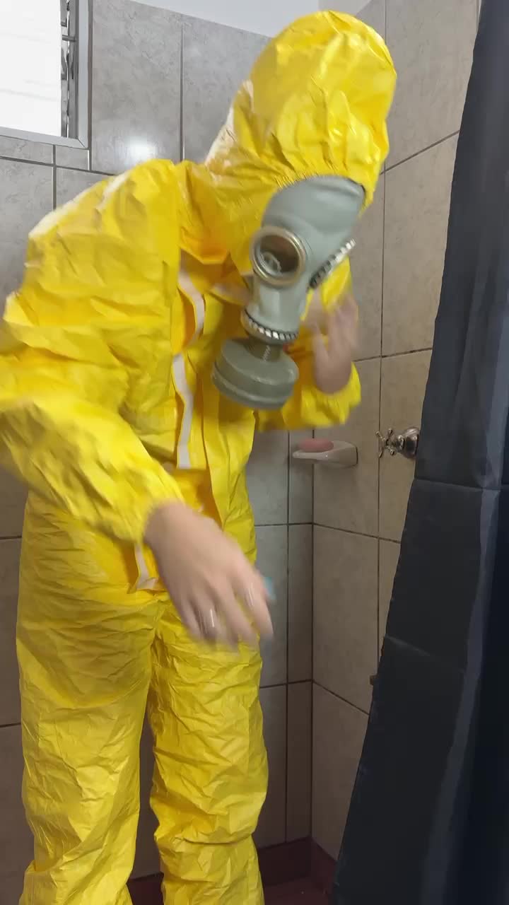 Hazmat Suit Gas Mask In The Shower