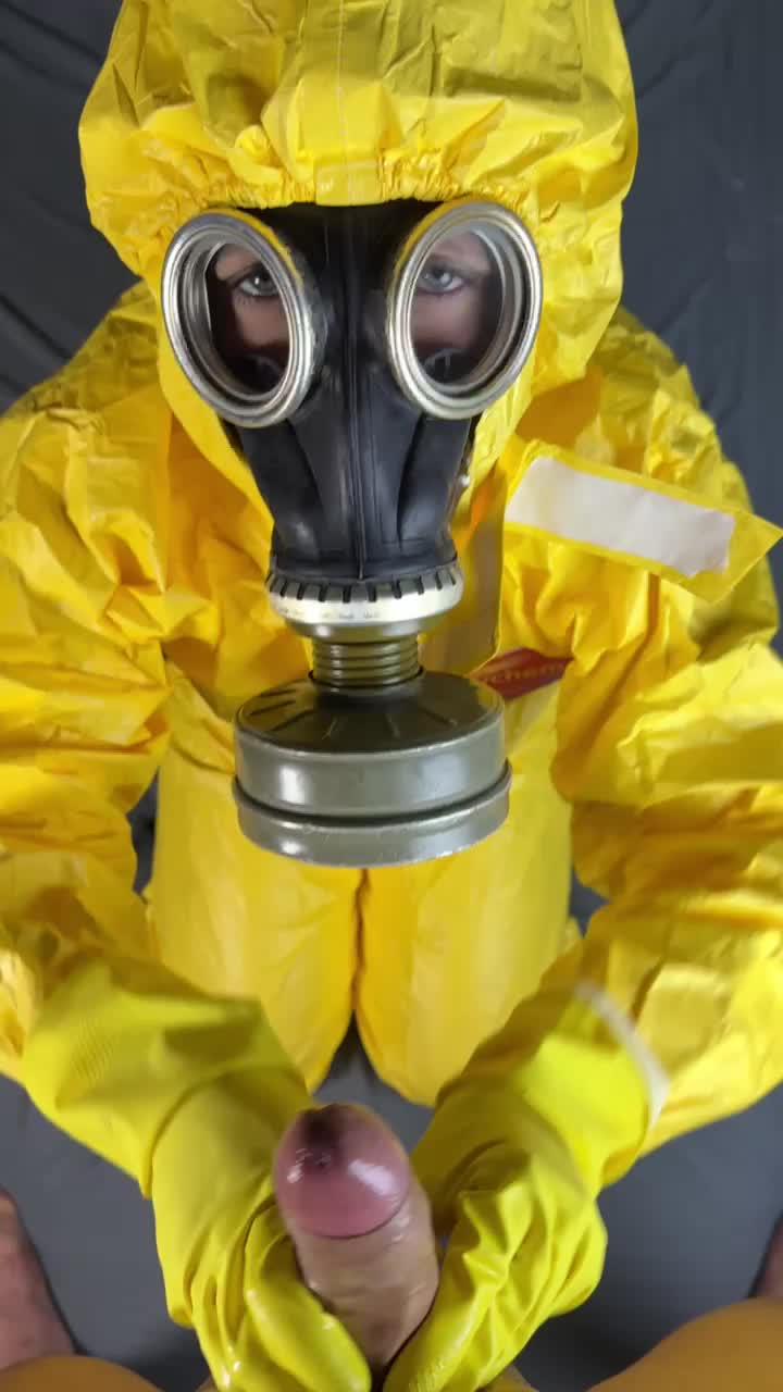 POV Handjobs In New Hazmat Suit Yellow And Gas Mask