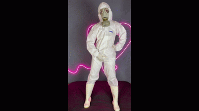 Rubbing In Gas Mask And Hazmat Suit