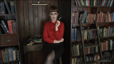 Sexy Teacher Miss Page Teases You While Smoking & Stripping In The Library