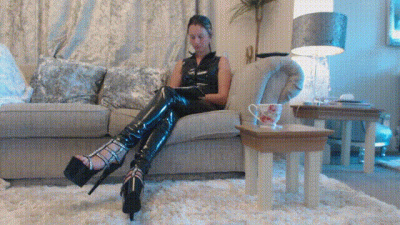PVC Catsuit Human Footstool